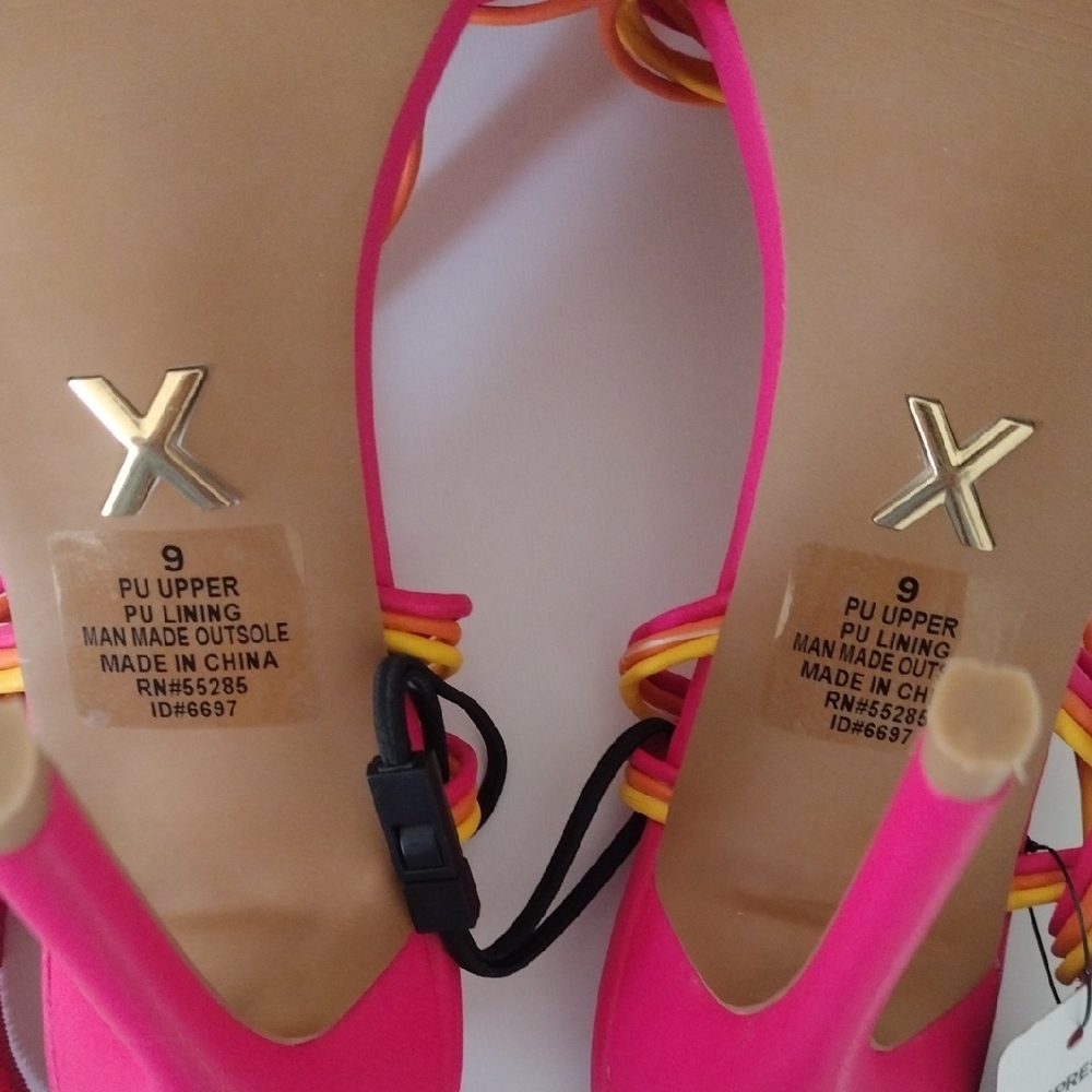 Express Pink and Yellow Strappy Heels - Picture 11 of 15